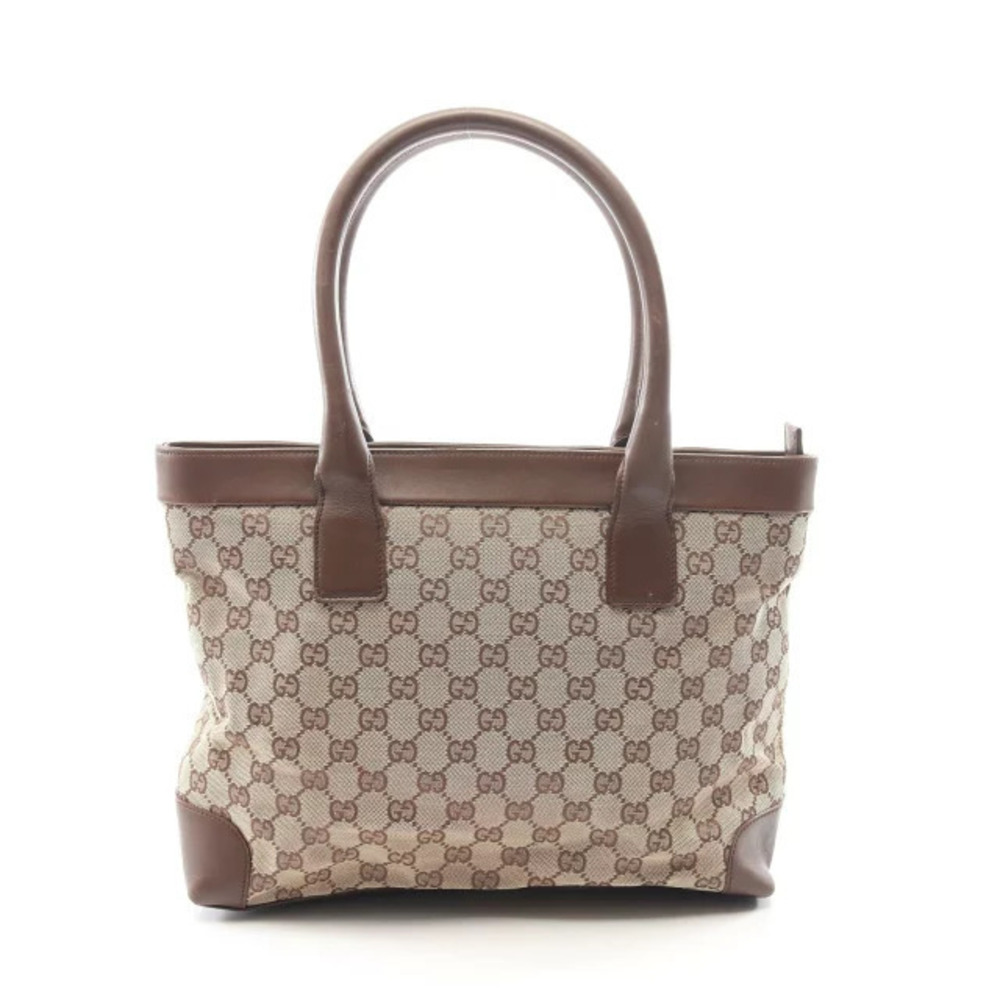 Gucci GG Canvas Tote Bag Leather Beige Cream Brown